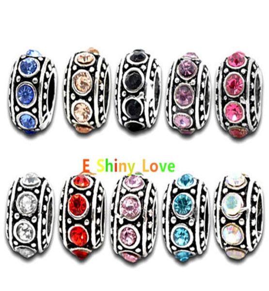 

50pcslot fashion tibet silver rhinestone round alloy metal bead for jewelry making diy beads for bracelet whole in bulk low p7645738, Black