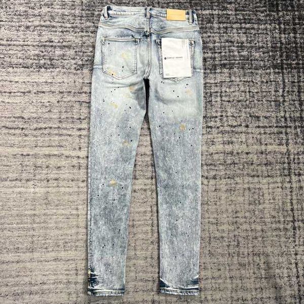 

purpel spring/summer thin jeans men's fashion brand graffiti inkjet sticker cloth beggar pants with broken holes motorcycle personality, Blue
