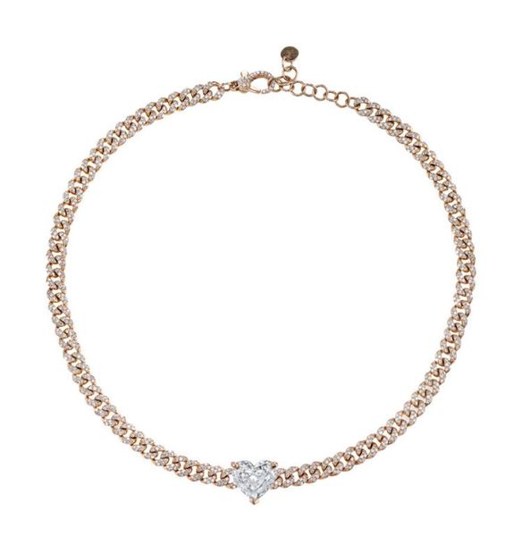 

big heart cz stone paved choker necklace with cz paved cuban chain necklace for hip hop heavy wide chain necklace6455620, Silver