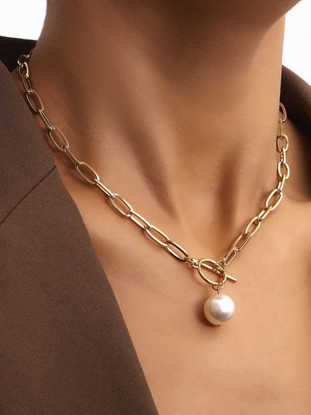 

women's accessories faux pearl charm ot buckle necklace, Silver