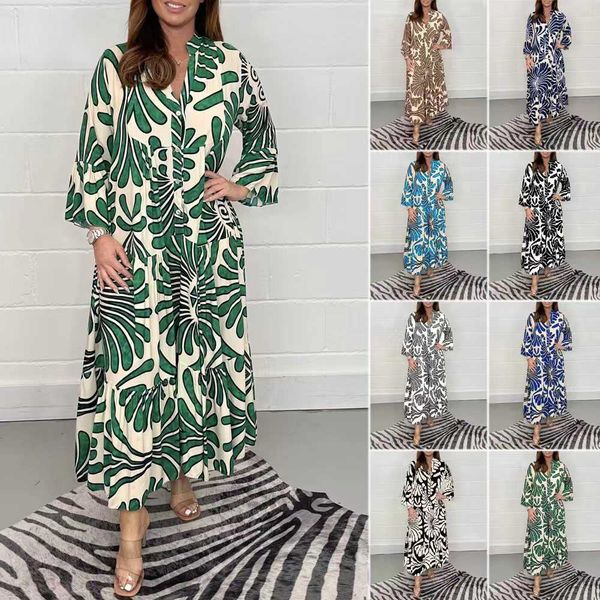 

2023 autumn/winter new women's printed loose casual women's dress, Black;gray