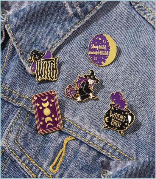 

pins brooches european magic world witch hat brooches geometric circle round rose lapel pins alloy enamel moon sun star clo7780889, Gray