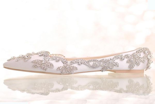 

white satin diamond wedding shoes flat heel women rhinestone bride shoes handmade fashion formal dress shoes2409980, Black