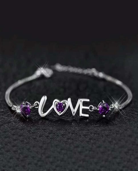 

925 sterling silver jewelry crystal charms bracelet chain pulseras love letters vintage girl fashion new arrival7839647, Black