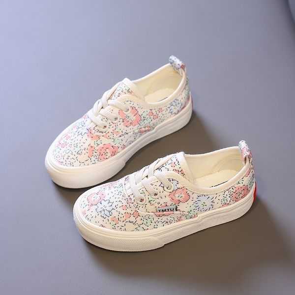 

Breathable Children Soft Beige Pink Flower Casual Sport Girls Shoes New Season Kids Sneakers, Brown