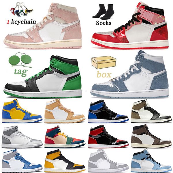 

2023 jumpman 1 basketball shoes high lucky green mid athletic sneakers denim for men women washed pink torch hare game royal pine green cour