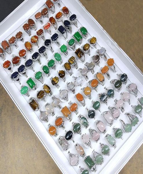 

whole 50pcslot charm natural gem stone rings party jewelry fashion band beautiful mixed style pink gift accessories for women5036727, Golden;silver