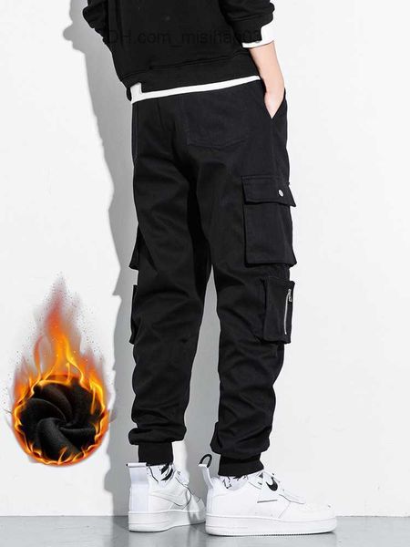 

men's pants men's pants winter multi-pockets cargo men thick warm streetwear plus size black joggers male casual cotton trousers 6