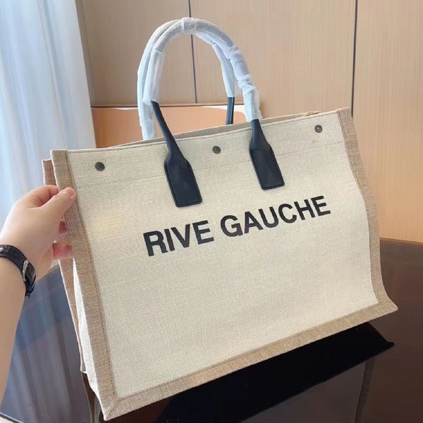 

canvas linen underarm rive gauche crossbody bag totes large capacity hand vacation square weekend bags women shopper luxurys designer clutch