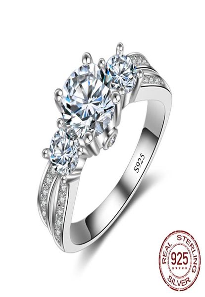 

925 sterling silver ring handmade threestone zircon stone women engagement wedding fashion jewelry j0365887122, Slivery;golden