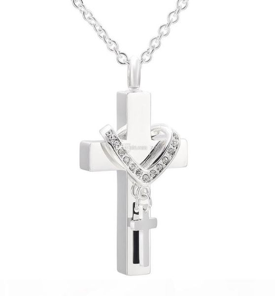 

ijd9877 cremation jewelry lockets to hold ashes diy double cross charm pendant necklace for ashes keepsake urns memorial accessori4477445, Silver