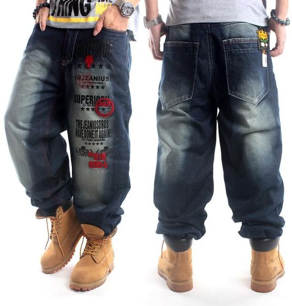 

mens hip hop baggy jeans with embroidery for street dancing and skatebord loose fit plus size 42 44 46 60027557614, Blue