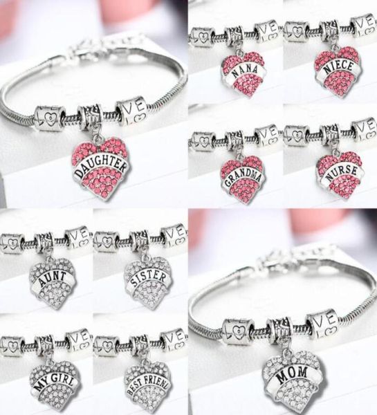 

dhl diamond love heart bracelet crystal family member mom daughter grandma teacher believe faith hope friend for women christ6139460, Golden;silver