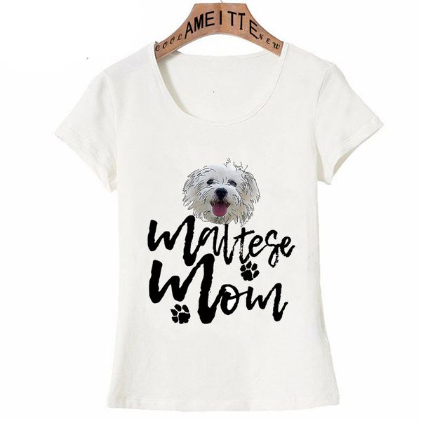 

women's tshirt ameitte pretty maltese mom letter print summer fashion women short sleeve cute girl tees woman white casual 230724