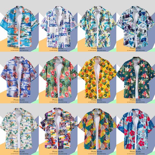 

men's casual shirts ins vintage hawaiian shirt mens summer floral print beach short sleeve casual luau shirt holiday shirts hkd230726, White;black