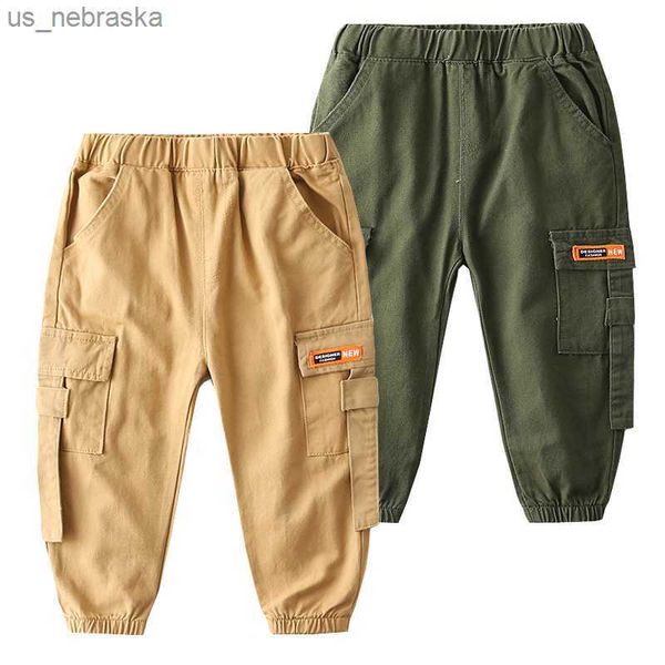 

quality boys cargo pants elastic waist pocket fashion toddler trousers autumn children outfit kids clothes l230518, Blue