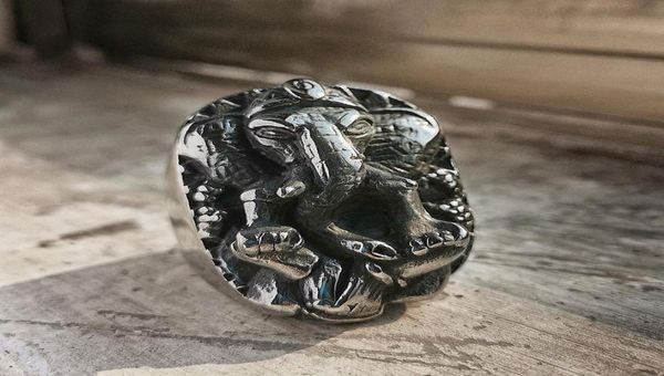 

classic wisdom luck elephant god ganesha ring mens 316l stainless steel amulet ring punk biker jewelry3567513, Silver