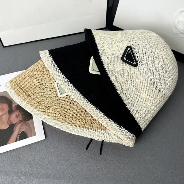 

designer ball caps women's inverted triangle colored ice silk bucket hat straw knitted fisherman hat summer sunshade sunscreen dome sun, Blue;gray