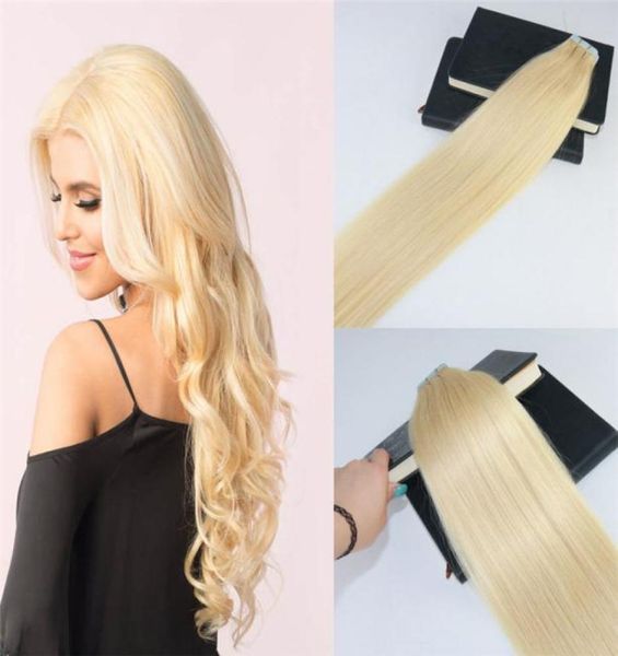 

tape in hair extensions color 613 bleach blonde s invisiable real human hair skin weft tape on hair extensions 100g40pcs8486559, Black