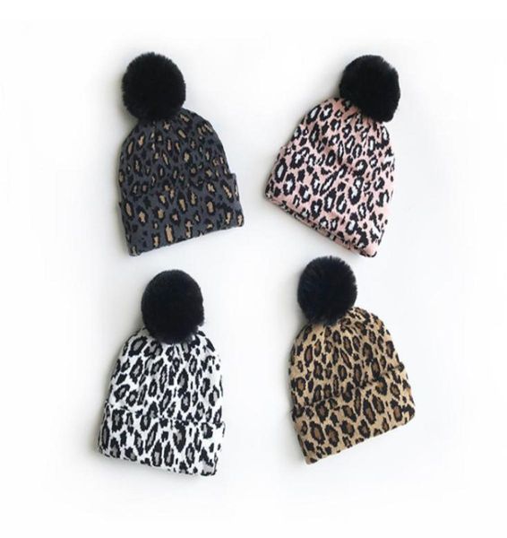 

children leopard knitting hats 2020 fall winter new kids big black pompom hat beret fashion boys girls warmer beanie a41007129417, Yellow