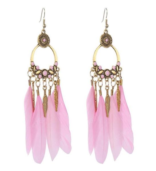 

vintage alloy tassel feather earrings female exotic wind leaves ancient gold earrings european and american simple hollow earrings1163923, Silver