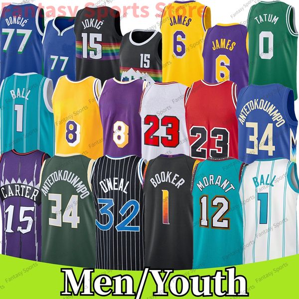 

men kids bryant basketball jersey 6 james 30 curry morant doncic tatum giannis embiid shaquille oneal 33 larry bird 15 vince carter durant b, Black;red