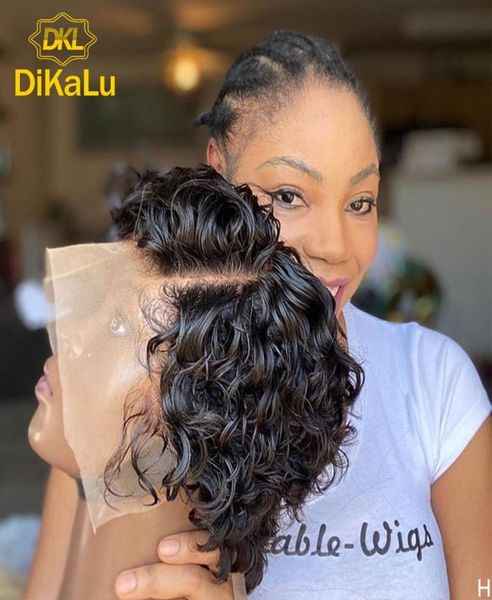 

perruque pixie cut wig human hair curly bob short 13x4 wigs bleached knots lace frontal 13x1 pi xie curls humanhairwig9552122, Black;brown