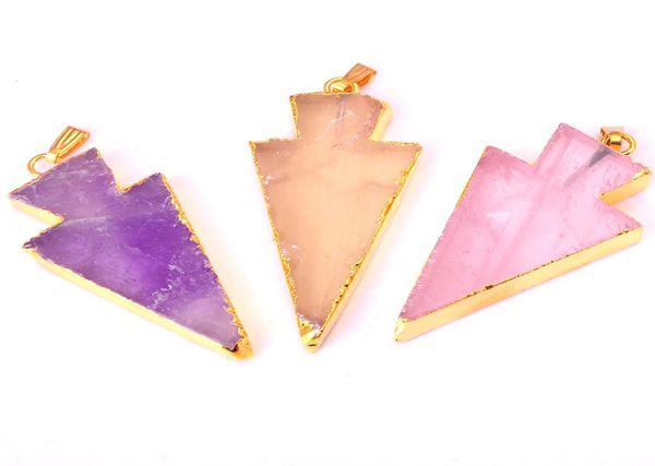 

raw natural gem stone gilding arrowhead pendant necklace rose quartz amethyst2838812, Silver