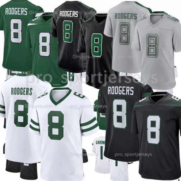 

new 8 aaron rodgers jetes 2023 throwback football jersey york garrett wilson joe klecko quinnen williams breece hall allen lazard mark gasti, Black;red