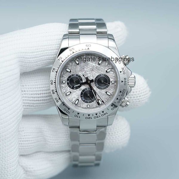 

new st9 steel quality watch all subdials working 40mm automatic mechanical movement sapphire glass mens ceramic bezel watches cosmograph met, Slivery;golden
