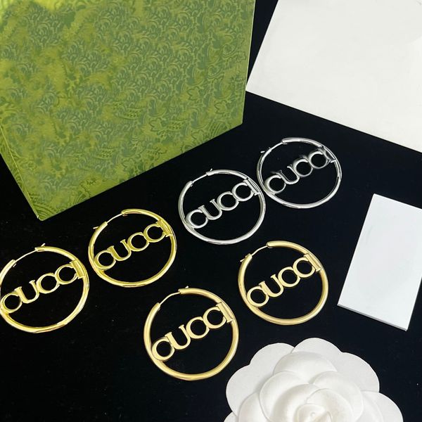 

large hoop earrings brand designer classic 18k gold-plated brass material letter earring pendant earring ladies fashion simple jewelry gifts, Golden;silver