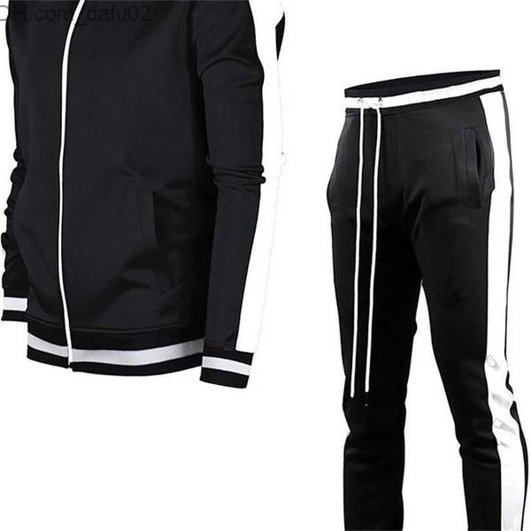 

men's tracksuits stripe tracksuits men's sportswear set autumn winter 2 pieces sweatshirtpants suit brand men jogging clothes spor, Gray
