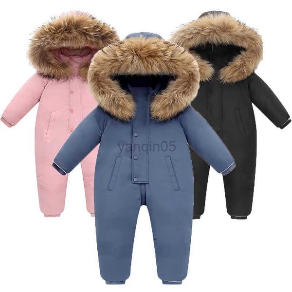 

down coat baby girl snowsuit 2023 winter -30 degrees jumpsuit kids boy overalls children thick ski suit toddler duck down jacket fur coat hk, Blue;gray