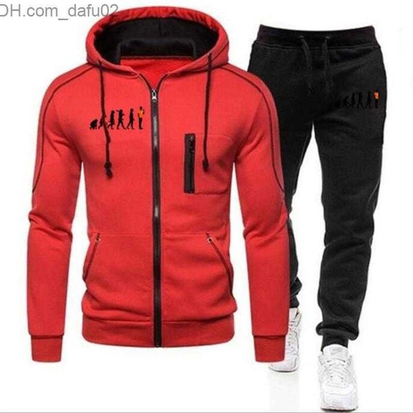 

men's tracksuits men's tracksuits autumn and winter fashion zipper young men sports suit street fashionable printed hoodie pants h, Gray