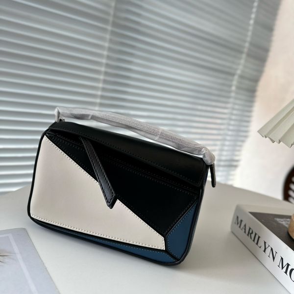 

nappa leather puzzle designer bag handbag shoulder bucket woman bags clutch crossbody geometry square contrast color patchwork purses 20cm
