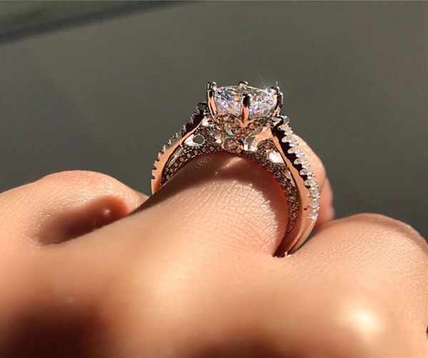 

whole 2020 new cubic zirconia female silver color ring for woman bride wedding crystal ring engagement ring3451984, White