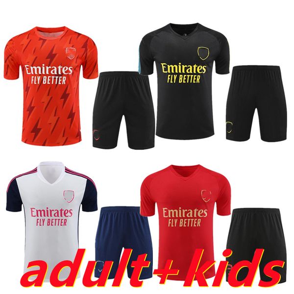 

asn 2023 men soccer tracksuit gunners martinelli odegaard futbol kids short sleeve survetement sets hommes sportswear arsen23al 24 training, Black