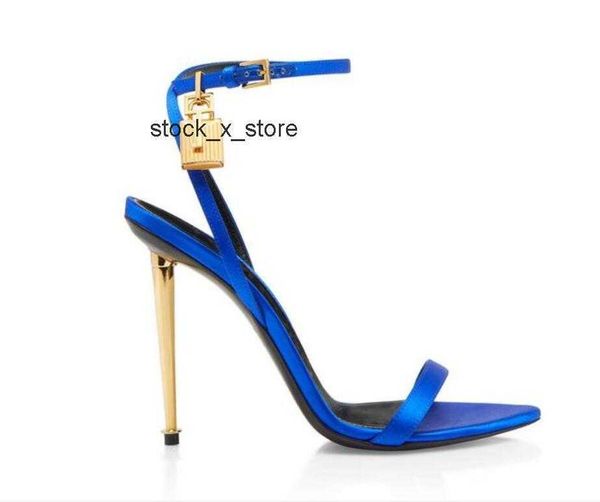 

luxury tom-fords brand pumps woman sandal queen designer high heel -sandal sandalie gold heel and naked padlock sandals high-heeled, Black