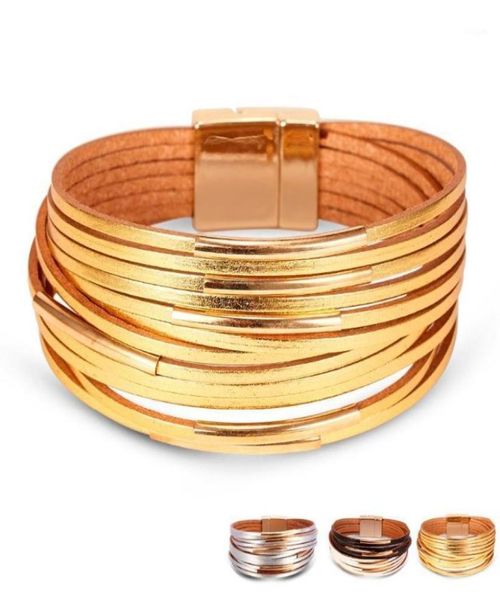 

bohemian leather wrap bracelets for women gold silver color multiple layers charm bracelet bangle party fashion jewelry14876957, Golden;silver