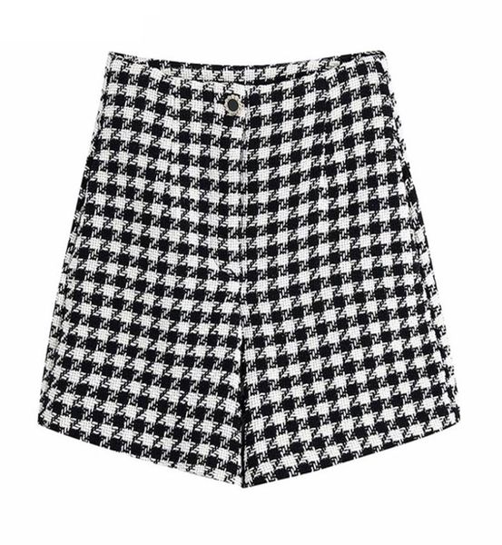 

traf women fashion houndstooth tweed bermuda shorts vintage high waist zipper fly female short pants mujer 2204019904054, White;black