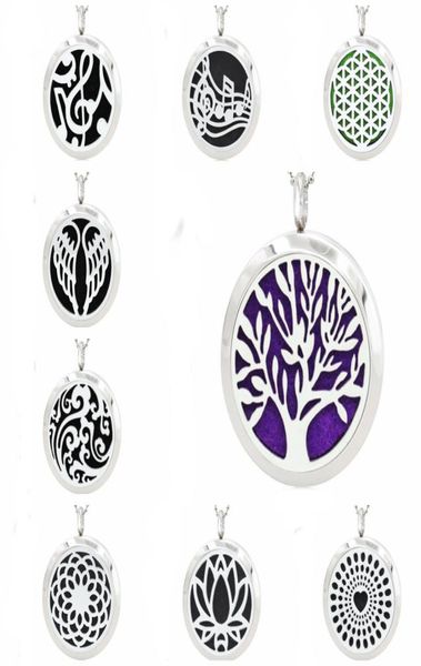 

tree of life 30mm magnetic stainless steel essential oil aromatherapy perfume diffuser necklace pendant 10pcs pads randomno chain4327615, Silver
