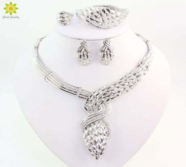 

fine african beads jewelry sets for women silver plated necklace earrings bracelet rings set wedding bridal party accessories3140427, Slivery;golden