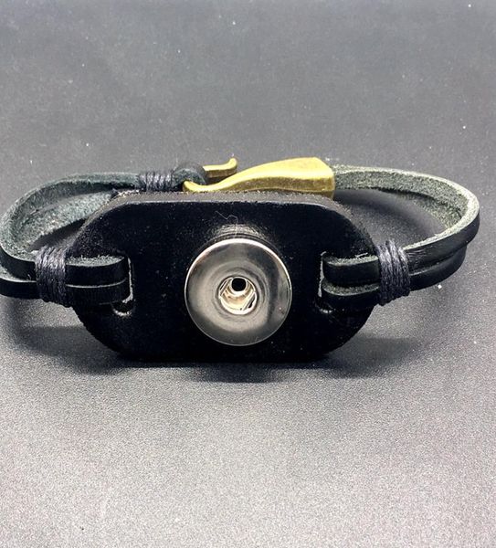 

new design black brown ginger snap genuine leather bracelet fashion snap jewelry for women fit noosa 18mm snap button5637419, Golden;silver