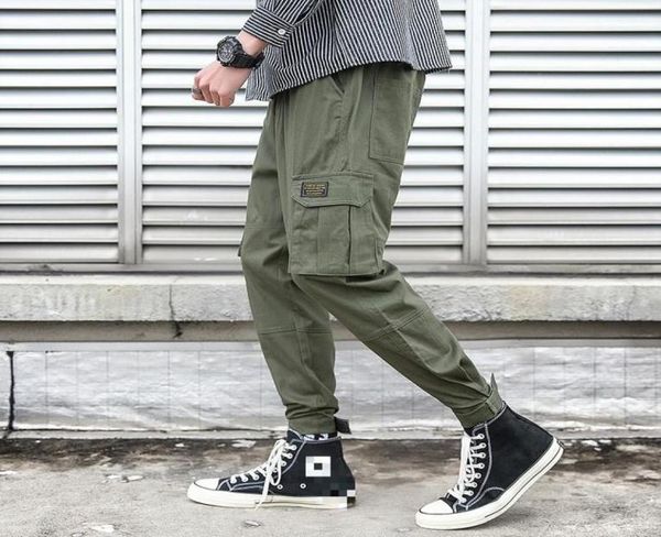 

januarysnow brand designer spring streetwear harem jogger pants men cotton casual sweatpants sidepocket solid cargo men trousers6350633, Black