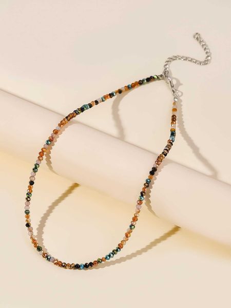 

women's accessories minimalist beaded necklace, Silver