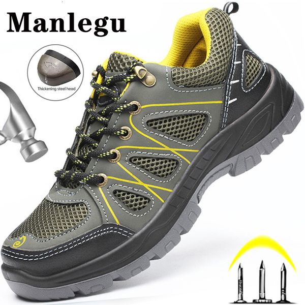 

dress shoes breathable safety men women work sneakers steel toe boots antismash mesh security footwear 230725, Black