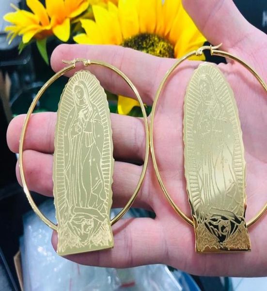 

our lady of guadalupe 70mm big hoop earrings for women friend gifts stainless steel rose gold earings fashion jewelry 20208483722, Golden;silver