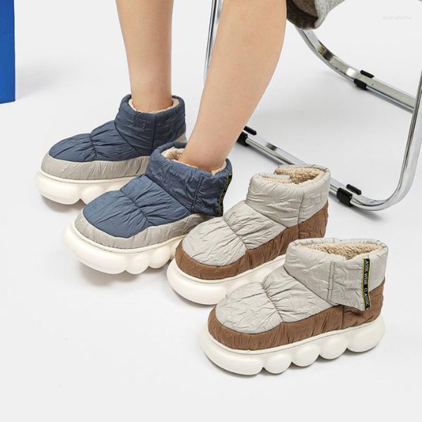 

boots men chunky high heels ankle winter platform soft female cotton shoes outdoor waterproof non-slip snow boot botte homme, Black