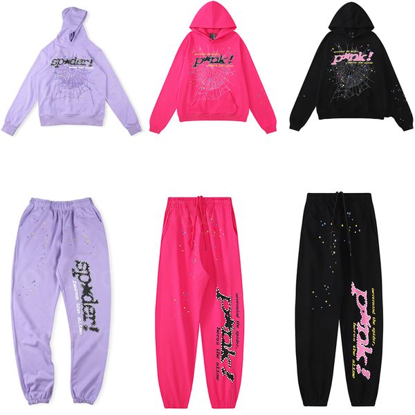 

designer sp5der young thug 555555 men women hoodie foam print spider web graphic pink sweatshirts y2k pullovers s-xl, Black