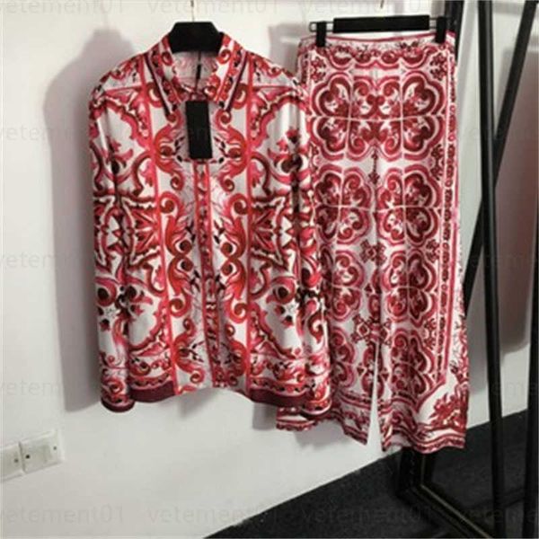 

2023 tracksuit designer shirt with sweatpants suit vintage floral print long sleeve shirt high waisted wide leg pants two piece set women tr, Gray